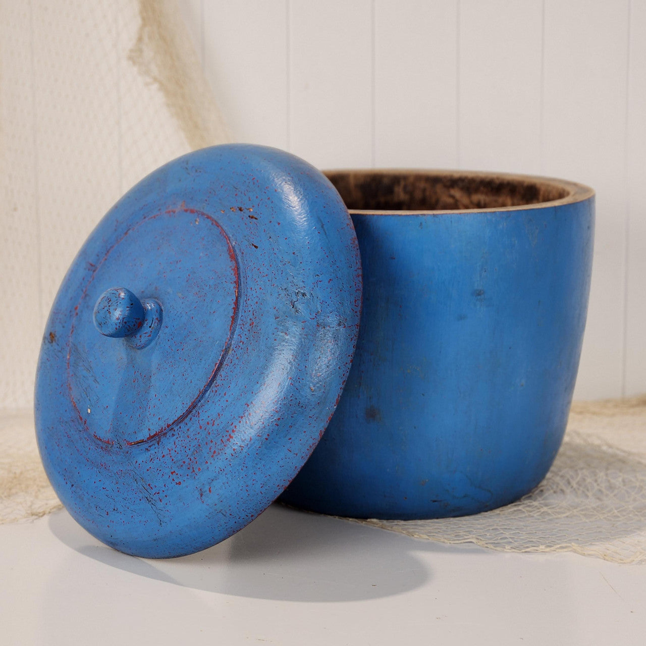 Wooden Tub with Lid - Blue  #8011