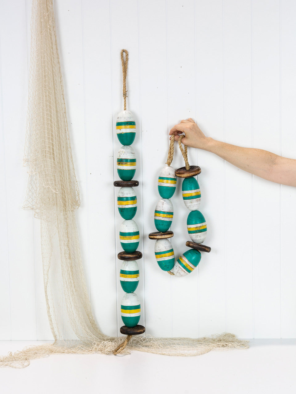 String of  Oval Buoys - Green & White